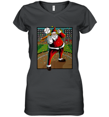 Baseball Santa Ugly Christmas Sports Graphic Print Design Women's V-Neck T-Shirt Women's V-Neck T-Shirt - HHHstores