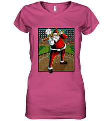 Baseball Santa Ugly Christmas Sports Graphic Print Design Women's V-Neck T-Shirt Women's V-Neck T-Shirt - HHHstores
