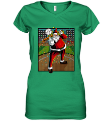 Baseball Santa Ugly Christmas Sports Graphic Print Design Women's V-Neck T-Shirt Women's V-Neck T-Shirt - HHHstores