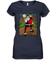 Baseball Santa Ugly Christmas Sports Graphic Print Design Women's V-Neck T-Shirt Women's V-Neck T-Shirt - HHHstores