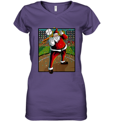 Baseball Santa Ugly Christmas Sports Graphic Print Design Women's V-Neck T-Shirt Women's V-Neck T-Shirt - HHHstores