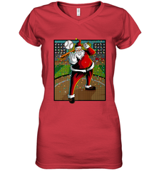 Baseball Santa Ugly Christmas Sports Graphic Print Design Women's V-Neck T-Shirt Women's V-Neck T-Shirt - HHHstores