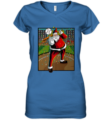 Baseball Santa Ugly Christmas Sports Graphic Print Design Women's V-Neck T-Shirt Women's V-Neck T-Shirt - HHHstores
