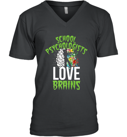 School Psychologists Love Brains Halloween Teacher Men's V-Neck Men's V-Neck / Black / S Men's V-Neck - HHHstores