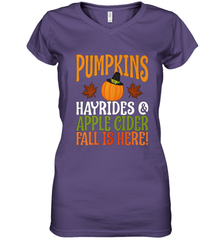 Pumpkins Hayrides Apple Cider Fall Love Halloween Gift Women's V-Neck T-Shirt Women's V-Neck T-Shirt - HHHstores