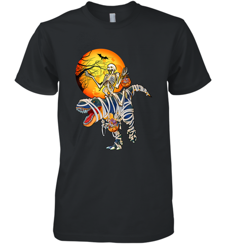 Skeleton Riding T Rex Funny Halloween Men's Premium T-Shirt Men's Premium T-Shirt / Black / XS Men's Premium T-Shirt - HHHstores