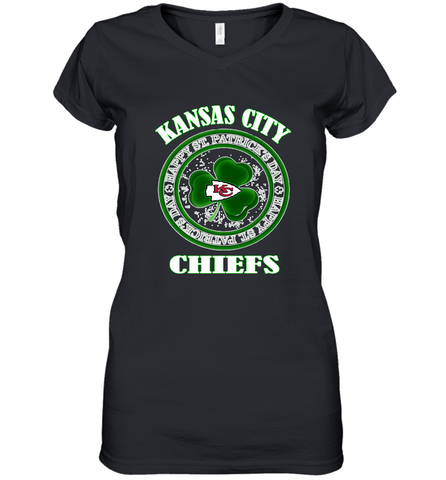 NFL Kansas City Chiefs Logo Happy St Patrick's Day Women's V-Neck T-Shirt Women's V-Neck T-Shirt / Black / S Women's V-Neck T-Shirt - HHHstores