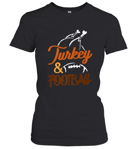 Turkey And Football Thanksgiving Day Football Fan Holiday Women's T-Shirt Women's T-Shirt / Black / S Women's T-Shirt - HHHstores