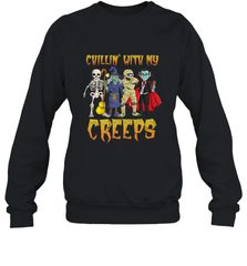 Chillin With My Creeps Vampire Halloween Skeleton Witch Crewneck Sweatshirt Crewneck Sweatshirt - HHHstores