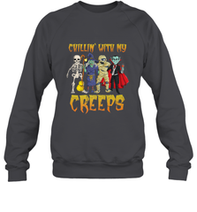 Chillin With My Creeps Vampire Halloween Skeleton Witch Crewneck Sweatshirt Crewneck Sweatshirt - HHHstores
