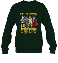 Chillin With My Creeps Vampire Halloween Skeleton Witch Crewneck Sweatshirt Crewneck Sweatshirt - HHHstores