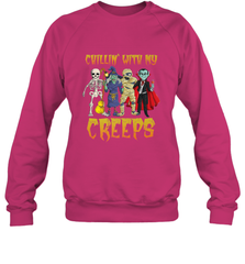 Chillin With My Creeps Vampire Halloween Skeleton Witch Crewneck Sweatshirt Crewneck Sweatshirt - HHHstores