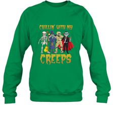 Chillin With My Creeps Vampire Halloween Skeleton Witch Crewneck Sweatshirt Crewneck Sweatshirt - HHHstores