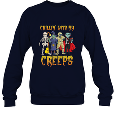 Chillin With My Creeps Vampire Halloween Skeleton Witch Crewneck Sweatshirt