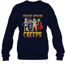 Chillin With My Creeps Vampire Halloween Skeleton Witch Crewneck Sweatshirt Crewneck Sweatshirt - HHHstores