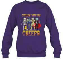 Chillin With My Creeps Vampire Halloween Skeleton Witch Crewneck Sweatshirt Crewneck Sweatshirt - HHHstores