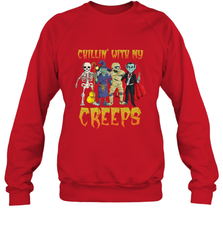 Chillin With My Creeps Vampire Halloween Skeleton Witch Crewneck Sweatshirt Crewneck Sweatshirt - HHHstores