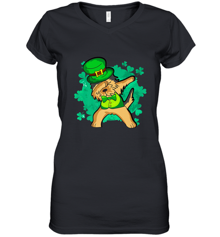 Dabbing Irish Terrier Dog Leprechaun St Patricks Day Ireland Women's V-Neck T-Shirt Women's V-Neck T-Shirt / Black / S Women's V-Neck T-Shirt - HHHstores