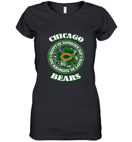 NFL Chicagi Bears Logo Happy St Patrick's Day Women's V-Neck T-Shirt Women's V-Neck T-Shirt / Black / S Women's V-Neck T-Shirt - HHHstores