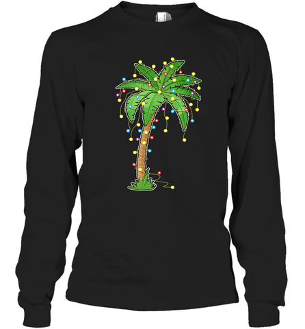 Christmas Lights Palm Tree Beach Funny Tropical Xmas Gift Long Sleeve T-Shirt Long Sleeve T-Shirt / Black / S Long Sleeve T-Shirt - HHHstores