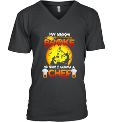 Womens My Broom Broke So Now I Become A Chef Halloween Witch Men's V-Neck