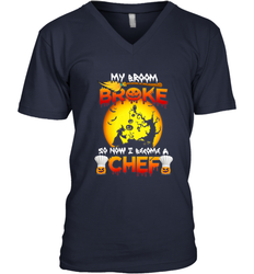 Womens My Broom Broke So Now I Become A Chef Halloween Witch Men's V-Neck