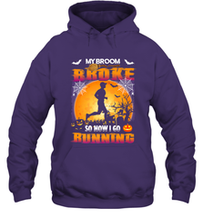 My Broom Broke So Now I Go Running T Shirt Funny Halloween Hooded Sweatshirt Hooded Sweatshirt - HHHstores