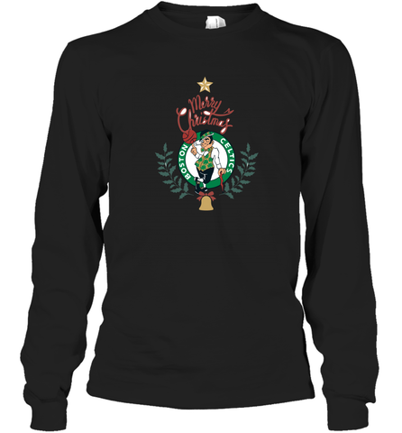 NBA Boston Celtics Logo merry Christmas gilf Long Sleeve T-Shirt Long Sleeve T-Shirt / Black / S Long Sleeve T-Shirt - HHHstores