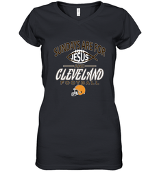 Sundays Are For Jesus and Cleveland Funny Christian Football Women's V-Neck T-Shirt