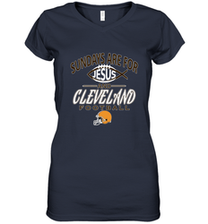Sundays Are For Jesus and Cleveland Funny Christian Football Women's V-Neck T-Shirt