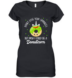 Donutcorn Funny Cute Donut Unicorn Irish St Patrick's Day Women's V-Neck T-Shirt