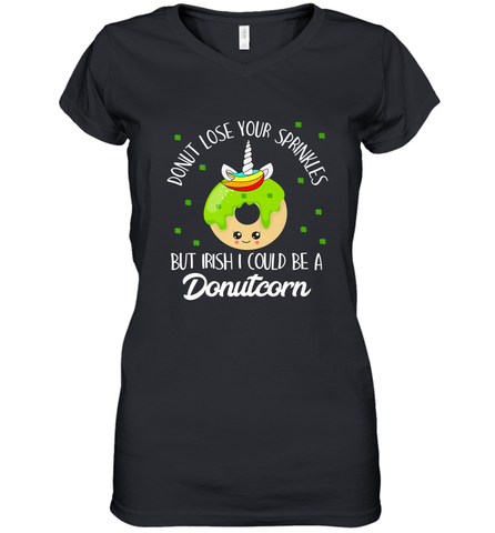 Donutcorn Funny Cute Donut Unicorn Irish St Patrick's Day Women's V-Neck T-Shirt Women's V-Neck T-Shirt / Black / S Women's V-Neck T-Shirt - HHHstores