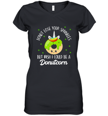 Donutcorn Funny Cute Donut Unicorn Irish St Patrick's Day Women's V-Neck T-Shirt Women's V-Neck T-Shirt - HHHstores