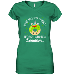 Donutcorn Funny Cute Donut Unicorn Irish St Patrick's Day Women's V-Neck T-Shirt Women's V-Neck T-Shirt - HHHstores