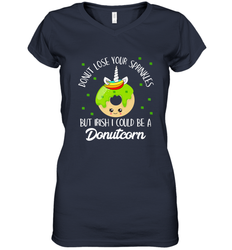 Donutcorn Funny Cute Donut Unicorn Irish St Patrick's Day Women's V-Neck T-Shirt