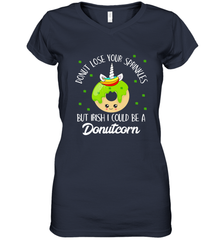Donutcorn Funny Cute Donut Unicorn Irish St Patrick's Day Women's V-Neck T-Shirt Women's V-Neck T-Shirt - HHHstores