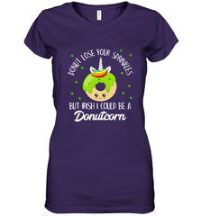 Donutcorn Funny Cute Donut Unicorn Irish St Patrick's Day Women's V-Neck T-Shirt Women's V-Neck T-Shirt - HHHstores