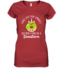Donutcorn Funny Cute Donut Unicorn Irish St Patrick's Day Women's V-Neck T-Shirt Women's V-Neck T-Shirt - HHHstores