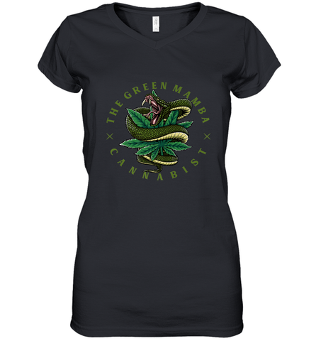 The Green Mamba, Cannabist, Weed Grower Pot Smoker Women's V-Neck T-Shirt Women's V-Neck T-Shirt / Black / S Women's V-Neck T-Shirt - HHHstores