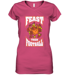 Funny Thanksgiving Turkey Feast Than Football Women's V-Neck T-Shirt Women's V-Neck T-Shirt - HHHstores