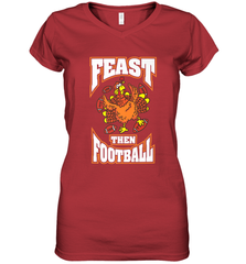 Funny Thanksgiving Turkey Feast Than Football Women's V-Neck T-Shirt Women's V-Neck T-Shirt - HHHstores