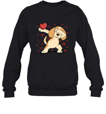 Dog Dabbing Heart For Valentine's Day Art Graphics Gift Crewneck Sweatshirt Crewneck Sweatshirt / Black / S Crewneck Sweatshirt - HHHstores