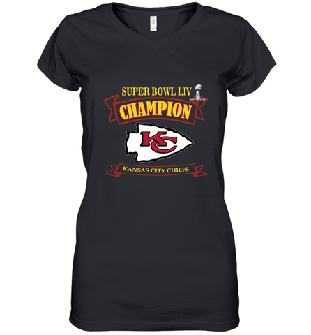 Kansas City Chiefs NFL Pro Line by Fanatics Super Bowl LIV Champions Women's V-Neck T-Shirt Women's V-Neck T-Shirt / Black / S Women's V-Neck T-Shirt - HHHstores