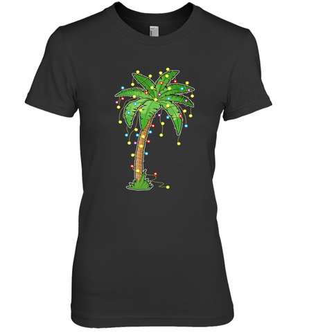 Christmas Lights Palm Tree Beach Funny Tropical Xmas Gift Women's Premium T-Shirt Women's Premium T-Shirt / Black / XS Women's Premium T-Shirt - HHHstores