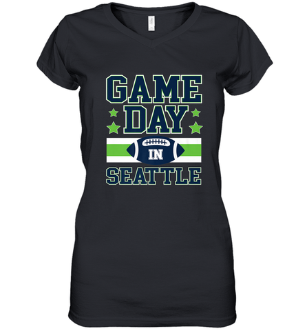 NFL Seattle Wa. Game Day Football Home Team Women's V-Neck T-Shirt Women's V-Neck T-Shirt / Black / S Women's V-Neck T-Shirt - HHHstores