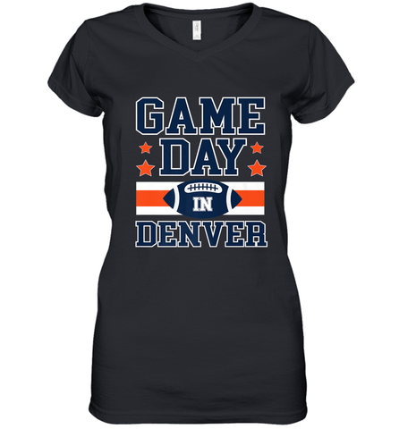 NFL Denver Co Game Day Football Home Team Colors Women's V-Neck T-Shirt Women's V-Neck T-Shirt / Black / S Women's V-Neck T-Shirt - HHHstores