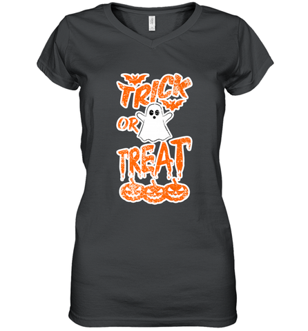 Trick Or Treat Halloween Women's V-Neck T-Shirt Women's V-Neck T-Shirt / Black / S Women's V-Neck T-Shirt - HHHstores