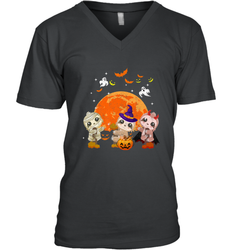 Three Sloths Halloween T shirt Mummy Pumpkin Moon Men's V-Neck