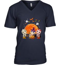 Three Sloths Halloween T shirt Mummy Pumpkin Moon Men's V-Neck