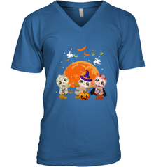 Three Sloths Halloween T shirt Mummy Pumpkin Moon Men's V-Neck Men's V-Neck - HHHstores